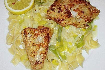 Fischfilet zu Porree - Nudeln