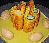 Spargel - Mangold - Rollen auf Wei&szlig;weinsauce mit Lachsnockerl (Bild)