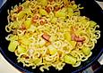 Nudeln, Kartoffeln und Speck