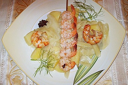 Garnelen in der Fenchel - Kartoffel Pfanne