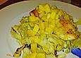Tilapiafilet mit Kokos - Mango - Sauce und gebratenem Spitzkohl