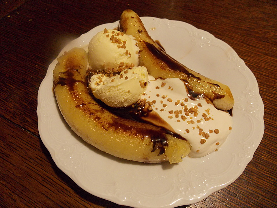 Gebackene Bananen mit Honigcreme und Vanilleeis (Rezept mit Bild ...