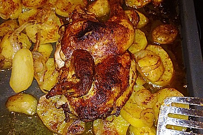 H&auml;hnchen und Kartoffel aus dem Backofen