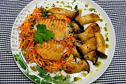 Skreifilet auf M&ouml;hren - Sellerie - Julienne mit Kr&auml;uterseitlingen 5
