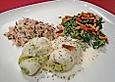 Fisch - B&auml;rlauch - R&ouml;llchen mit Sahne - Wei&szlig;wein Sauce