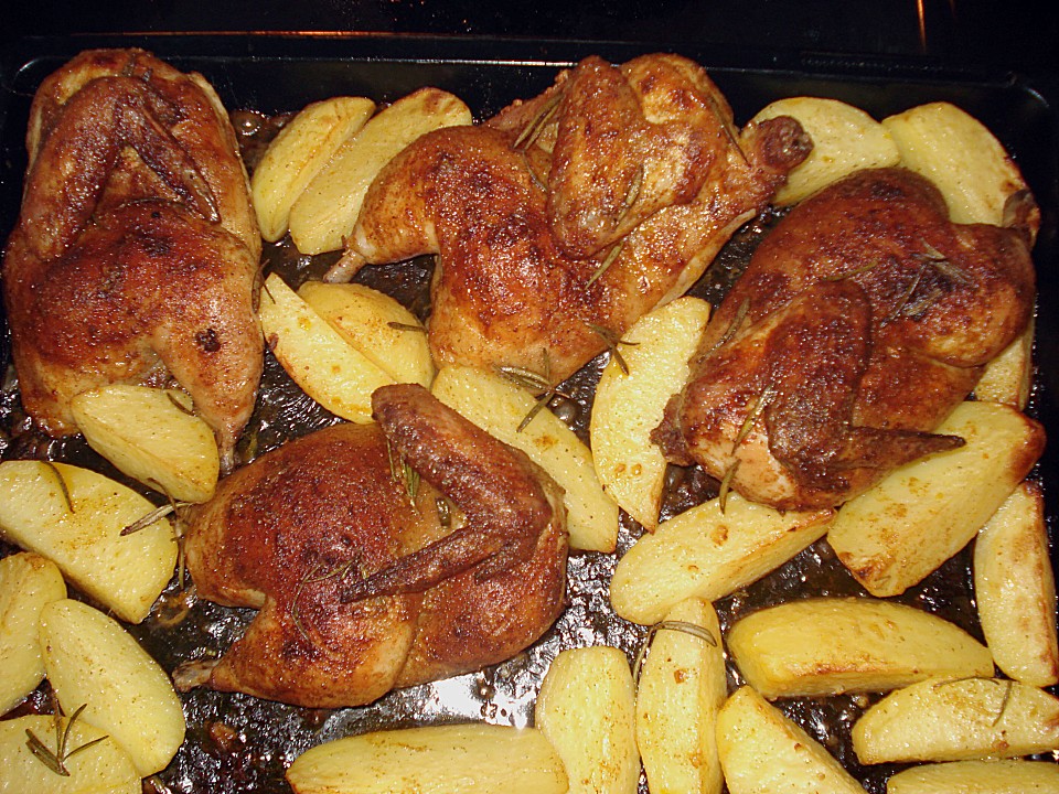 Brathähnchen mit Kräuterkartoffeln und Gorgonzola - Dip von evalima ...