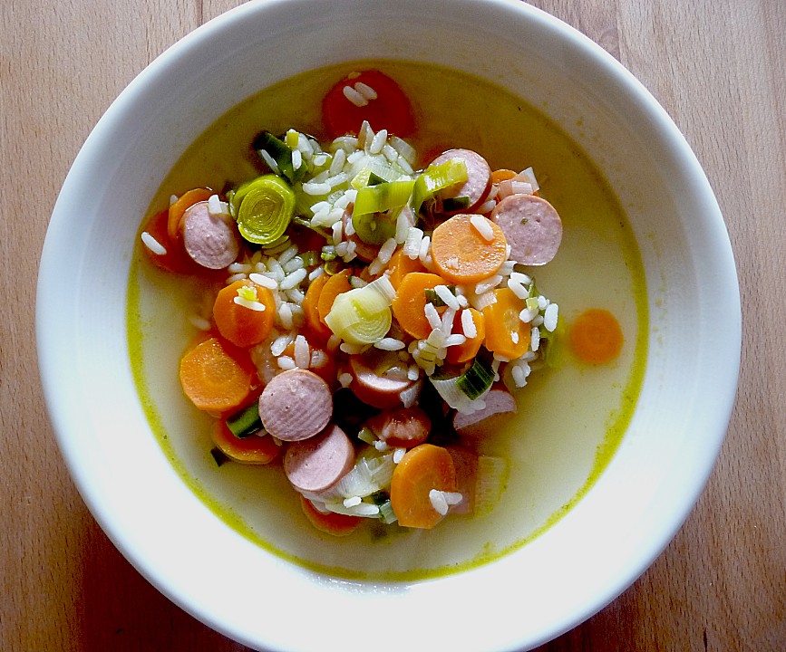 Möhren - Gemüse - Reis - Suppe mit Würstchen von barbecue | Chefkoch.de