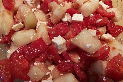 Tomatensalat mit Honigmelone und Schafskäse 15