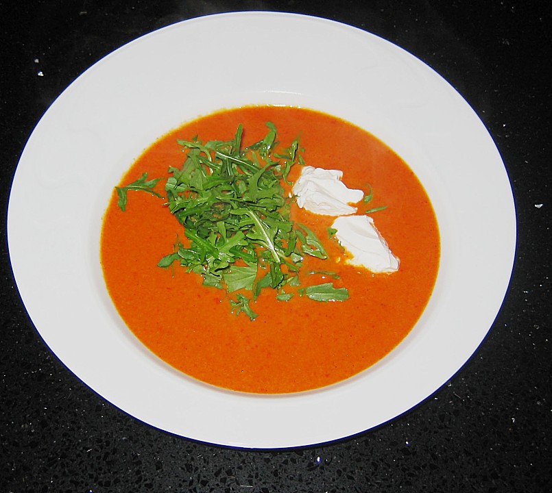 Paprikacremesuppe mit Rucola Topping von dhell | Chefkoch.de