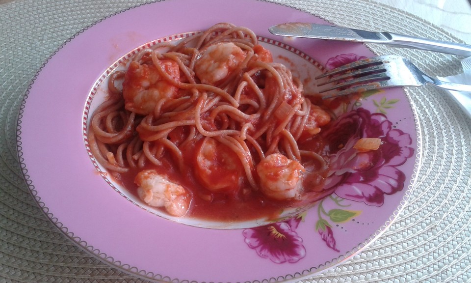Spaghetti mit Kirschtomaten und Garnelen von UschiG | Chefkoch.de