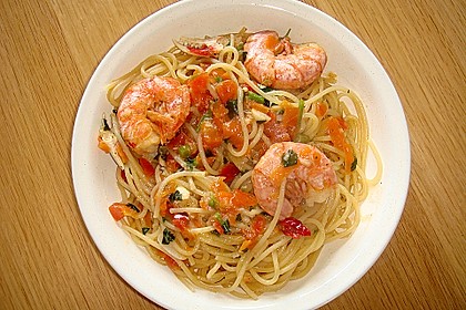 Spaghetti mit Garnelen 1
