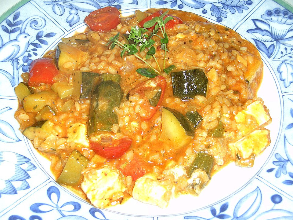Mediterrane Zucchini Reis Pfanne mit Feta von CookingJulie