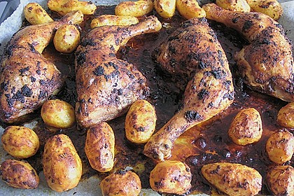 Knusprige Hähnchenkeulen / Hähnchenschenkel aus dem Ofen 114