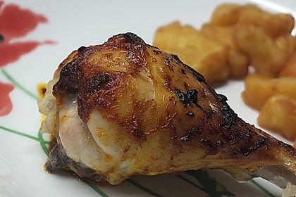 Knusprige Hähnchenkeulen / Hähnchenschenkel aus dem Ofen 9