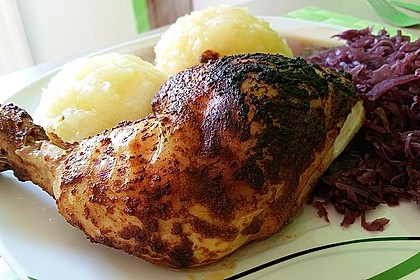 Knusprige Hähnchenkeulen / Hähnchenschenkel aus dem Ofen 17