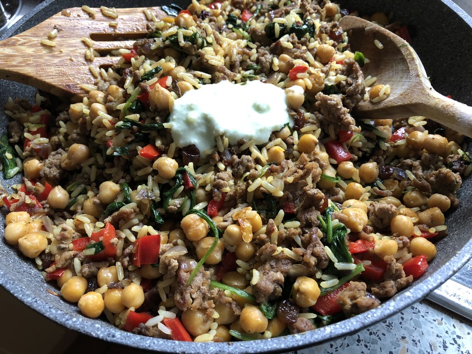 Hackfleisch-Reis-Pfanne mit Curry, Kichererbsen und Rosinen von amy76 ...