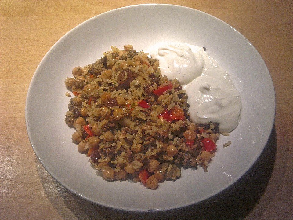 Hackfleisch-Reis-Pfanne mit Curry, Kichererbsen und Rosinen von amy76 ...