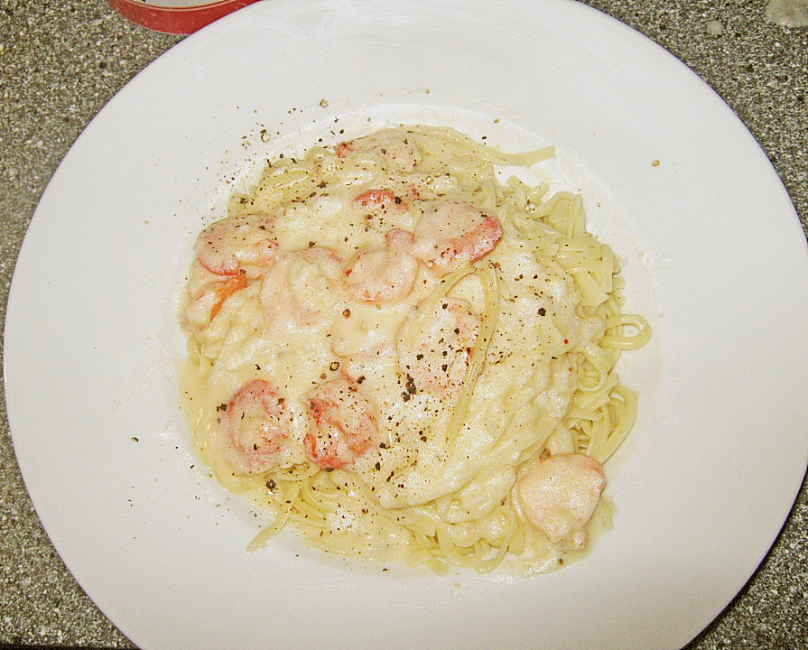 Spaghetti mit Garnelen in Weißwein Sahnesauce von Deliyah Chefkoch.de