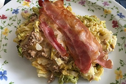 Wirsing - Hackfleisch - Auflauf mit Speck 2