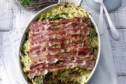 Wirsing - Hackfleisch - Auflauf mit Speck