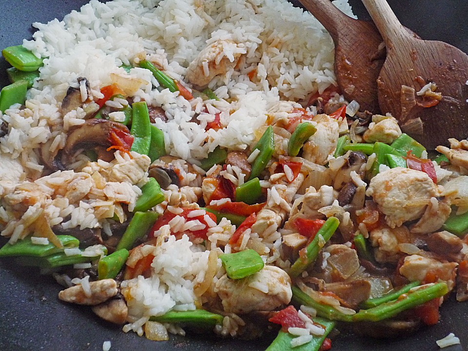 Hähnchen - Pfanne mit Bohnen, Tomaten und Champignons von Newtonmeter ...