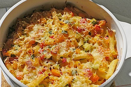 Vegetarischer Nudelauflauf mit Kürbis 1