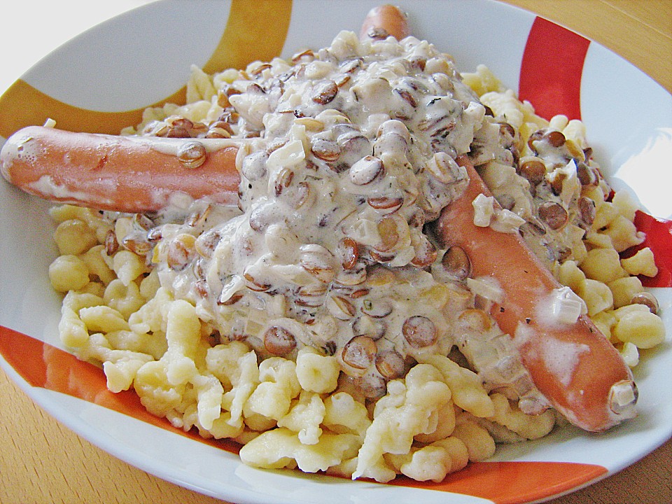 Spätzle mit Rahmlinsen und Bockwurst von sokrue | Chefkoch.de