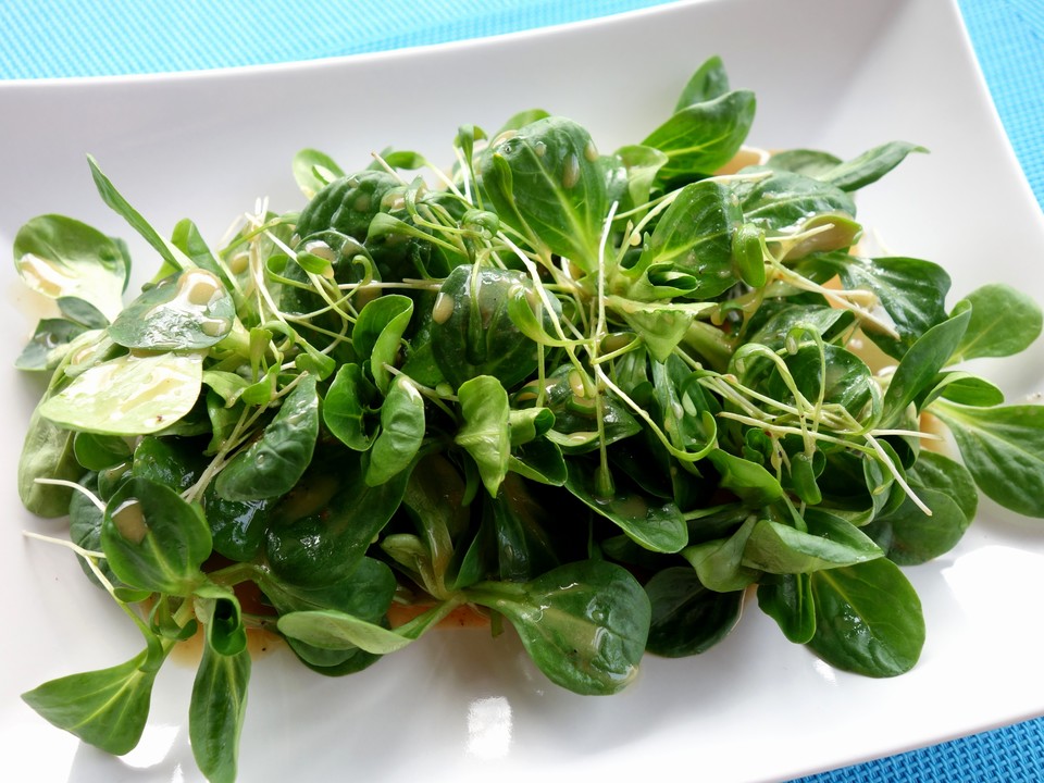 Feldsalat mit Honig - Senf - Dressing und gerösteten Pinienkernen von ...