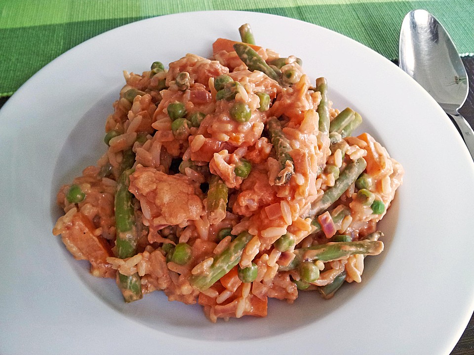 Reis - Gemüse - Pfanne mit Frischkäse - Tomatensauce von sky310 ...