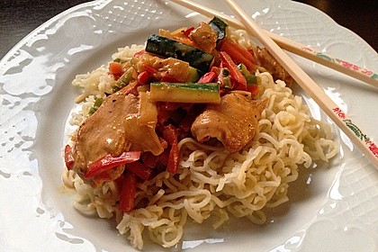 Hähnchen mit Zucchini und Paprika in Erdnuss - Kokos - Sauce 2
