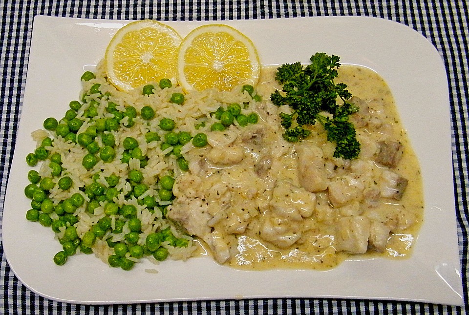 Rotbarschfilet in Sahne - Senf - Sauce mit Erbsenreis von badegast1 ...