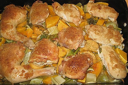 Brathähnchen mit Süßkartoffeln und Butternut Kürbis 3