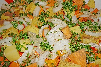 Brathähnchen mit Süßkartoffeln und Butternut Kürbis 9