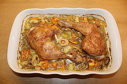 Brathähnchen mit Süßkartoffeln und Butternut Kürbis 2