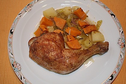 Brathähnchen mit Süßkartoffeln und Butternut Kürbis 1