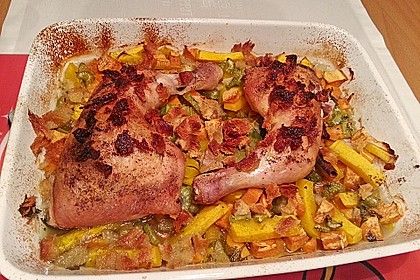 Brathähnchen mit Süßkartoffeln und Butternut Kürbis 11