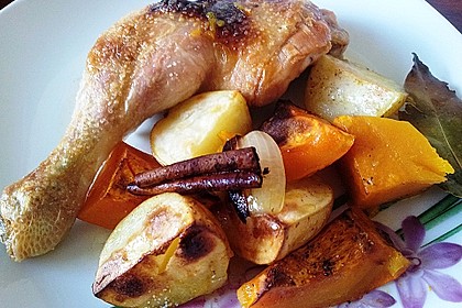 Brathähnchen mit Süßkartoffeln und Butternut Kürbis 5