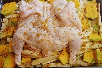 Brathähnchen mit Süßkartoffeln und Butternut Kürbis 16