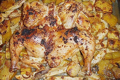 Brathähnchen mit Süßkartoffeln und Butternut Kürbis 6