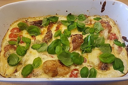 Mozzarella - Hähnchen in Basilikum - Sahnesauce 123