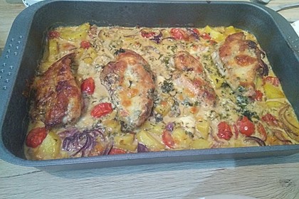 Mozzarella - Hähnchen in Basilikum - Sahnesauce 63