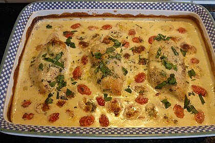 Mozzarella - Hähnchen in Basilikum - Sahnesauce 146