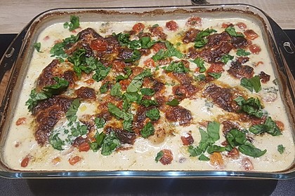 Mozzarella - Hähnchen in Basilikum - Sahnesauce 40