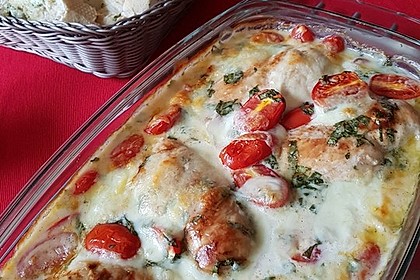 Mozzarella - Hähnchen in Basilikum - Sahnesauce 25