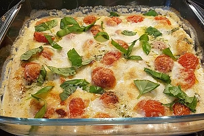 Mozzarella - Hähnchen in Basilikum - Sahnesauce 111