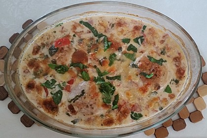 Mozzarella - Hähnchen in Basilikum - Sahnesauce 191
