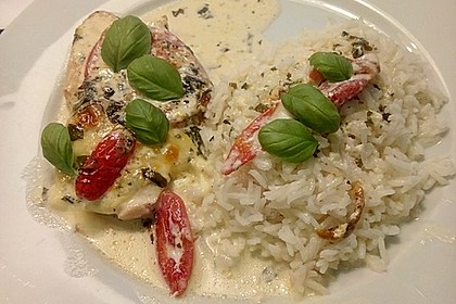 Mozzarella - Hähnchen in Basilikum - Sahnesauce 109