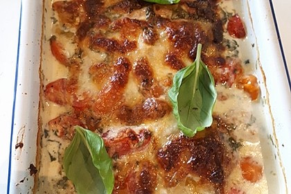 Mozzarella - Hähnchen in Basilikum - Sahnesauce 90