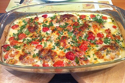 Mozzarella - Hähnchen in Basilikum - Sahnesauce 253
