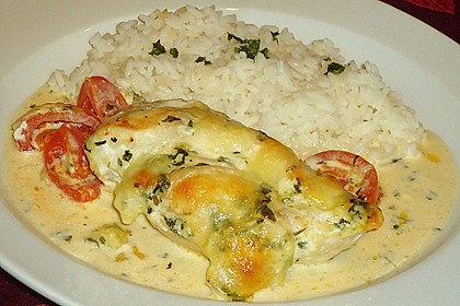 Mozzarella - Hähnchen in Basilikum - Sahnesauce 148